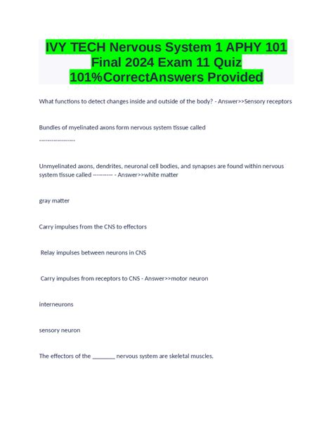 Ivy Tech Nervous System Aphy Final Exam Quiz