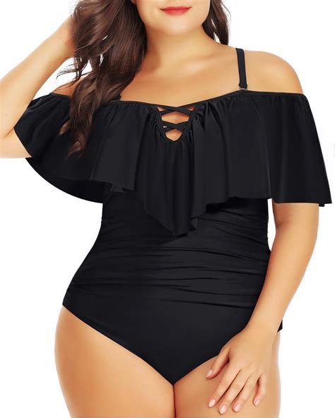 Daci Women Plus Size One Piece Swimsuits Tummy Control Ruffle Off