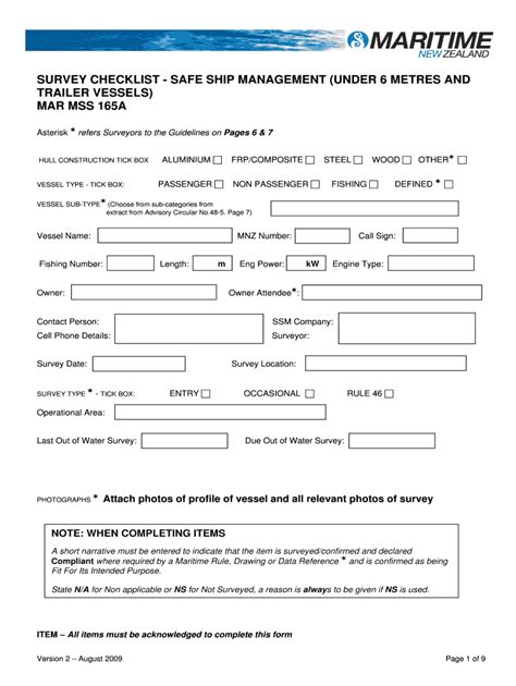 Fillable Online Maritimenz Govt Ships Survey Checklist M And Under