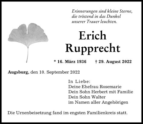 Traueranzeigen Von Erich Rupprecht Augsburger Allgemeine Zeitung