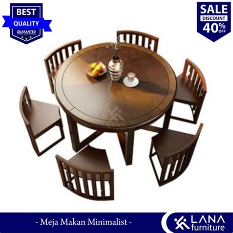 Jual Meja Makan Minimalis Bulat 6 Kursi Kayu Jati Kab Jepara Lana