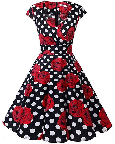 Bbonlinedress Womens 50s 60s A Line Rockabilly Dress Cap Sleeve