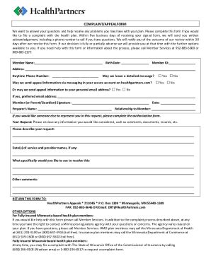 Fillable Online Complaint Appeal Form Authorized Representative Form