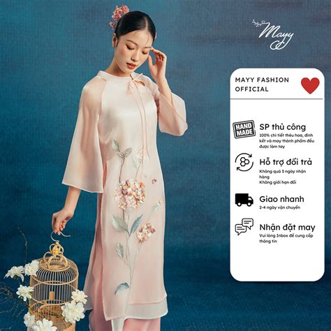 Áo dài cách tân nữ MAYY FASHION hồng nude 2 tà Tú Cầu Hồng Shopee Việt Nam