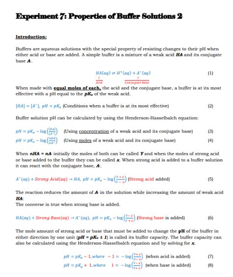 Solved Experiment Properties Of Buffer Solutions Chegg