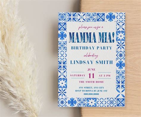 Mamma Mia Invitation Blue Tiles Invitation Mamma Mia Invite Etsy In