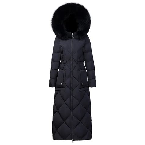 Women Long Down Coat Real Fur Hooded 90 White Duck Down Jacket