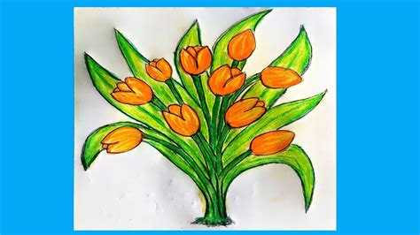 How To Draw Tulip Flower Step By Step Drawing Tulip Flower With Oil