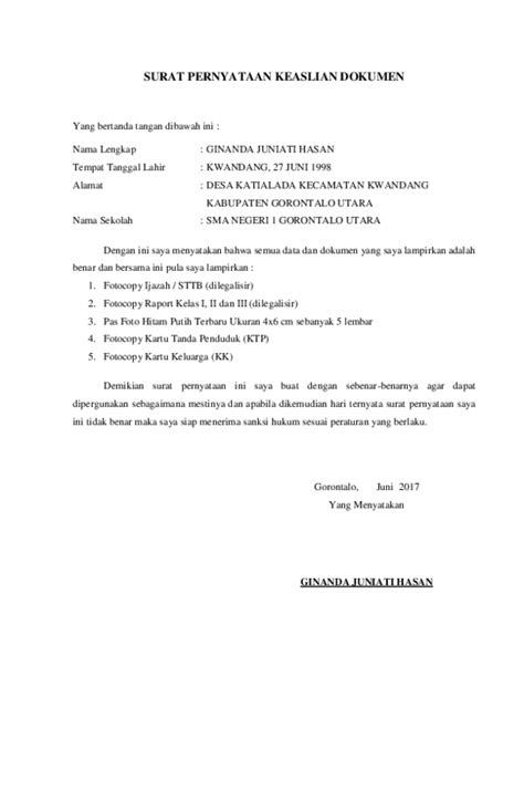 Contoh Surat Pernyataan Bermaterai 