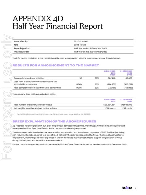 Fillable Online Appendix 4d Half Year Results For Personal Use