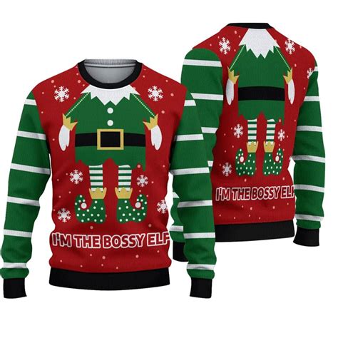 Christmas Bossy Elf Sweater, Elf Movie Ugly Sweater, Funny Elf Xmas ...