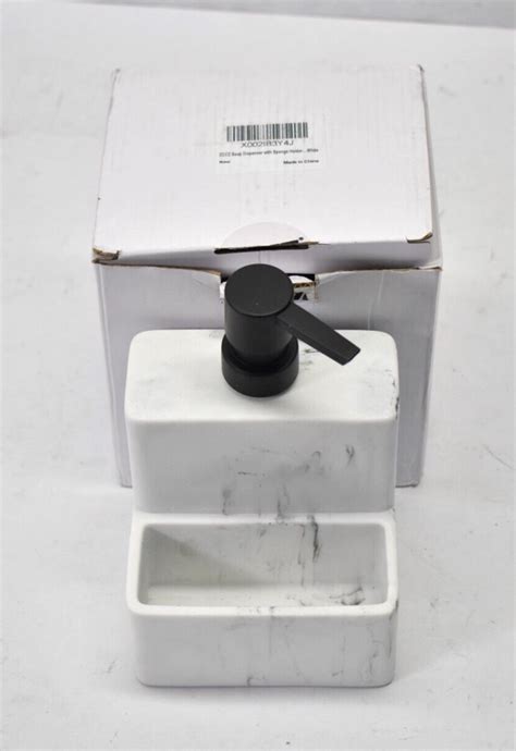 Zccz Soap Dispenser W Sponge Holder White Marble Look In Bathroom