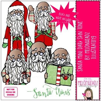 Santa clip art 2022 Dark Skin Tone MINI by Melonheadz Clipart by Melonheadz