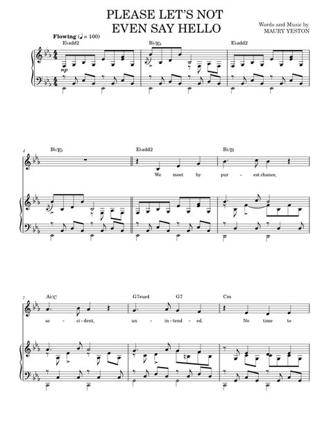 Please Let S Not Even Say Hello Sheet Music For Piano Vocals By Maury Yeston Music Notes By