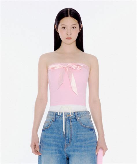 MUSINSA YOUHEE RIBBON TUBE TOP PINK