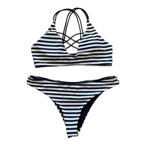 Cupshe Swim Cupshe Bikini Small Stripe Blue White Nautical Poshmark