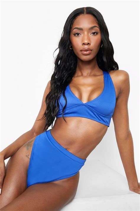 Recycled Rib Fuller Bust Plunge Bikini Top Boohoo