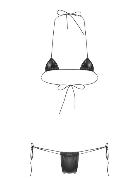 Sxiwei Women Shiny Micro Bikini Set Sling Shot Lingerie Extreme Swimwear Piece Bandeau Tube