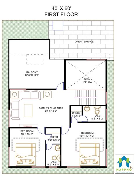 40X60 Duplex House Plan East Facing 4BHK Plan 057 Happho