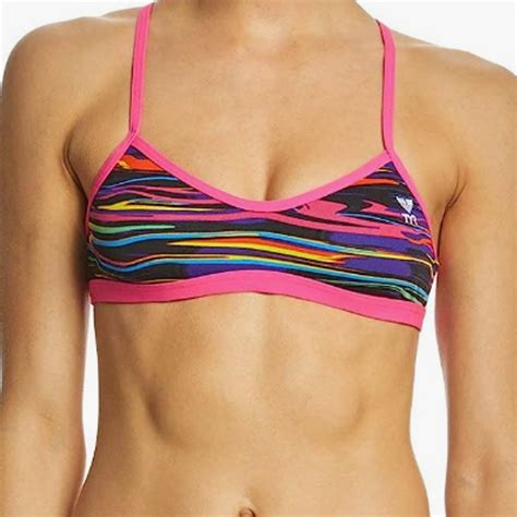 TYR DuraFast One Fresno Mojave Tieback Top Swim Bikini Purple Multi