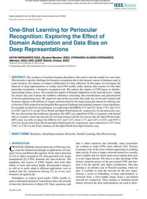 Pdf One Shot Learning For Periocular Recognition Exploring The