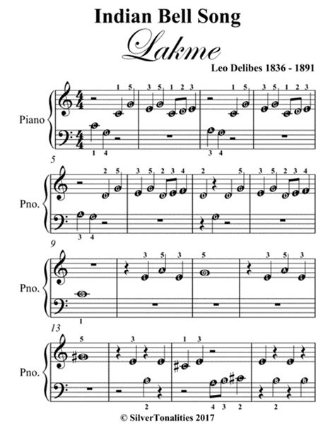 Indian Bell Song Lakme Beginner Piano Sheet Music By Leo Delibes Easy Piano Digital Sheet