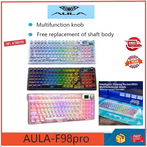 Aula F98pro Wireless Three Mode Transparent Mechanical Keyboard Gaming RGB Customized Gasket Hot