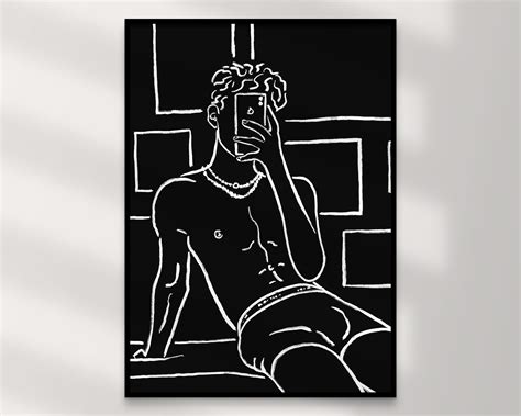 Joel Black Printable Queer Wall Art Gay Male Nude Sketch Twink Drawing Lgbtqia Print Poster