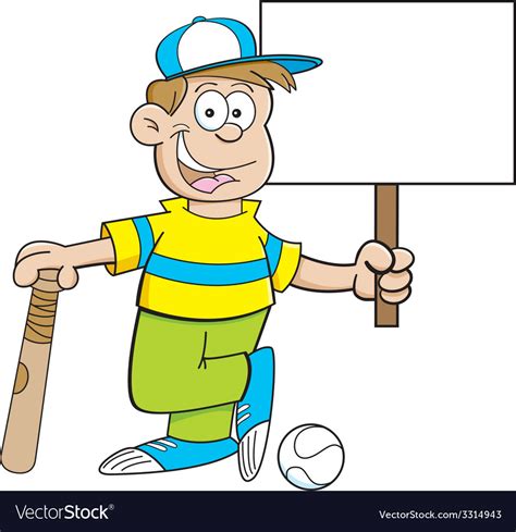 Cartoon boy wearing a baseball hat and holding s Vector Image