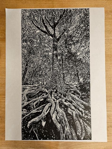 Rootsvery Large Original Lino Printsunlight Through The Trees