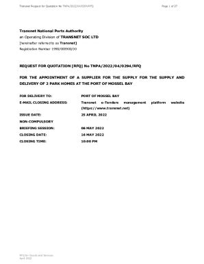 Fillable Online Transnet Request For Quotation No Tnpa Rfq