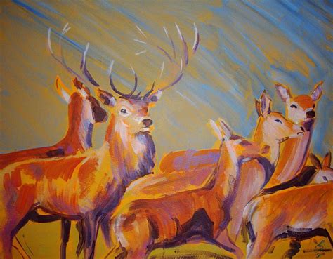 Stag and Deer Painting Painting by Mike Jory