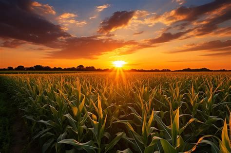 Premium Ai Image Rural Beauty Cornfield At Sunset Corn Photography