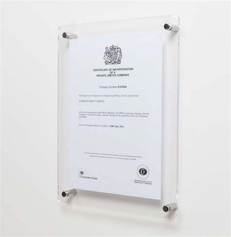 Wall Mounted Clear Acrylic Photo Certificate Frame For U S Letter Size