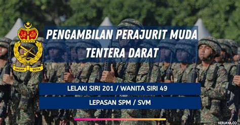 Jawatan Kosong Terkini Pengambilan Perajurit Muda Tentera Darat Lelaki