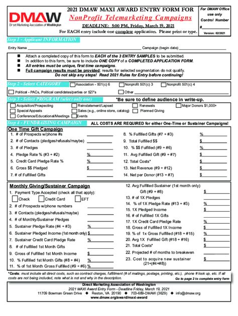 Fillable Online 2021 DMAW MAXI AWARD ENTRY FORM FOR Fax Email Print