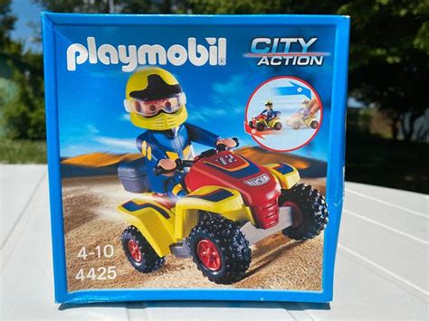 NEUF Rare Playmobil City Action 4425 Pilote Avec Quad Rouge Et Jaune