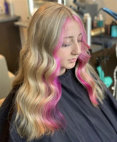 Pink Money Piece Blonde Hair Pink Blonde Hair Perfect Blonde Hair Pink Hair