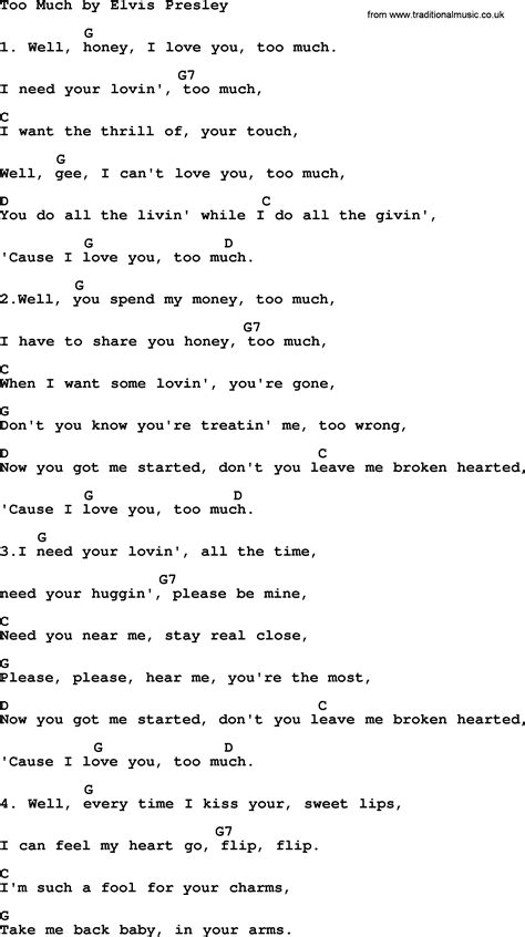 Too Much By Elvis Presley Lyrics And Chords