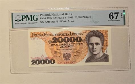 20 000 zł M Skłodowska 1989 r Seria AM PMG 67 EPQ Warszawa Kup