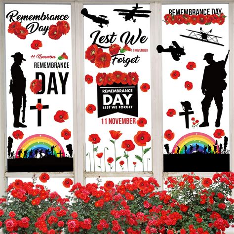 Remembrance Day Window Stickers 9 Sheets Poppy Window Stickers Lest We Forget Car Poppy Window