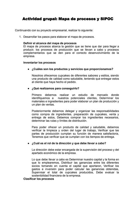 Solution Mapa De Procesos Y Sipoc Studypool