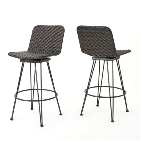 Noble House Tobias Swivel Faux Rattan Outdoor Patio Bar Stool 2 Pack