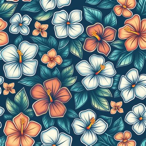 Vibrant Hawaiian Hibiscus Flower Pattern Premium Ai Generated Image