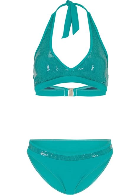 Exklusiver Neckholder Bikini Set Gr 40 Smaragd Damen Bademode
