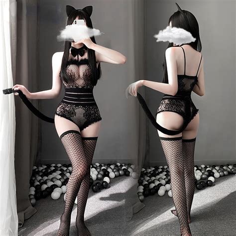 Ready Stock Sexy Lingerie Catwoman One Piece Net Uniform Seduction Role Playing Stockings Suit