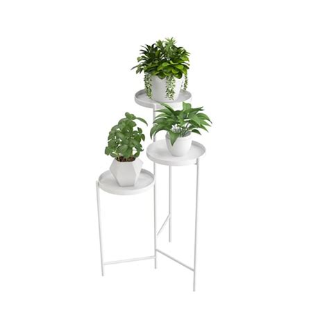 Modern Foldable Indoor Standing Plant Stand in White with Lid-White ...