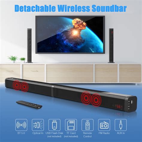 Soundbar, TV Sound Bar with Wireless Built-in Subwoofer, AUX Cable ...