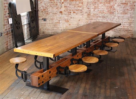 Industrial Restaurant Table with Swing-out-Seats - Vintage Industrial ...