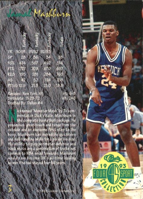 1993 Classic Four Sport 3 Jamal Mashburn NM MT